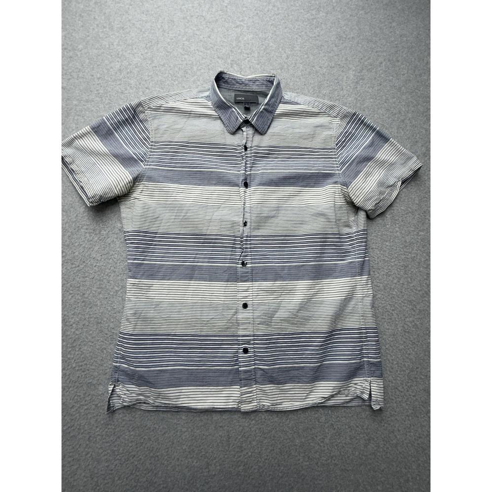 Vince‎ Shirt Mens Large Blue Stripe Short Sleeve Button Front Casual Cotton